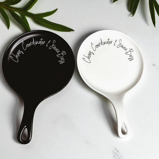 Chaos & Sauce Boss Spoon Rest with Wooden Spoon – Funny Porcelain Kitchen Gift