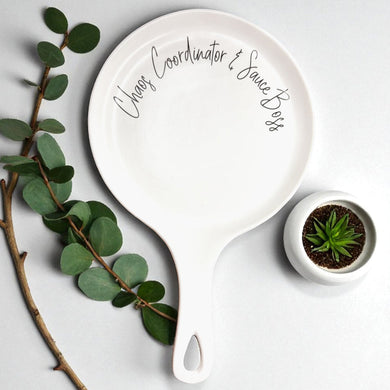 Chaos & Sauce Boss Spoon Rest with Wooden Spoon – Funny Porcelain Kitchen Gift