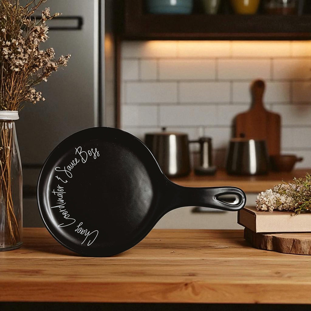 Chaos & Sauce Boss Spoon Rest with Wooden Spoon – Funny Porcelain Kitchen Gift