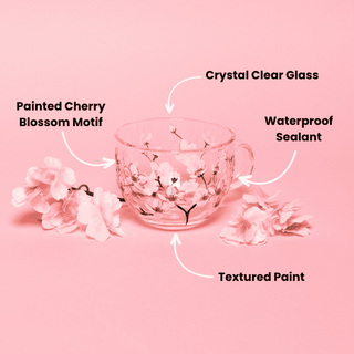 Hand-Painted Cherry Blossom Glass Mugs – Set of 2