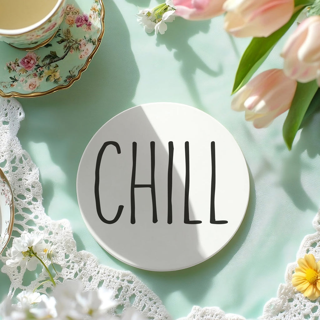 One Word Ceramic Coasters – Minimalist Bar & Coffee Table Collection (4