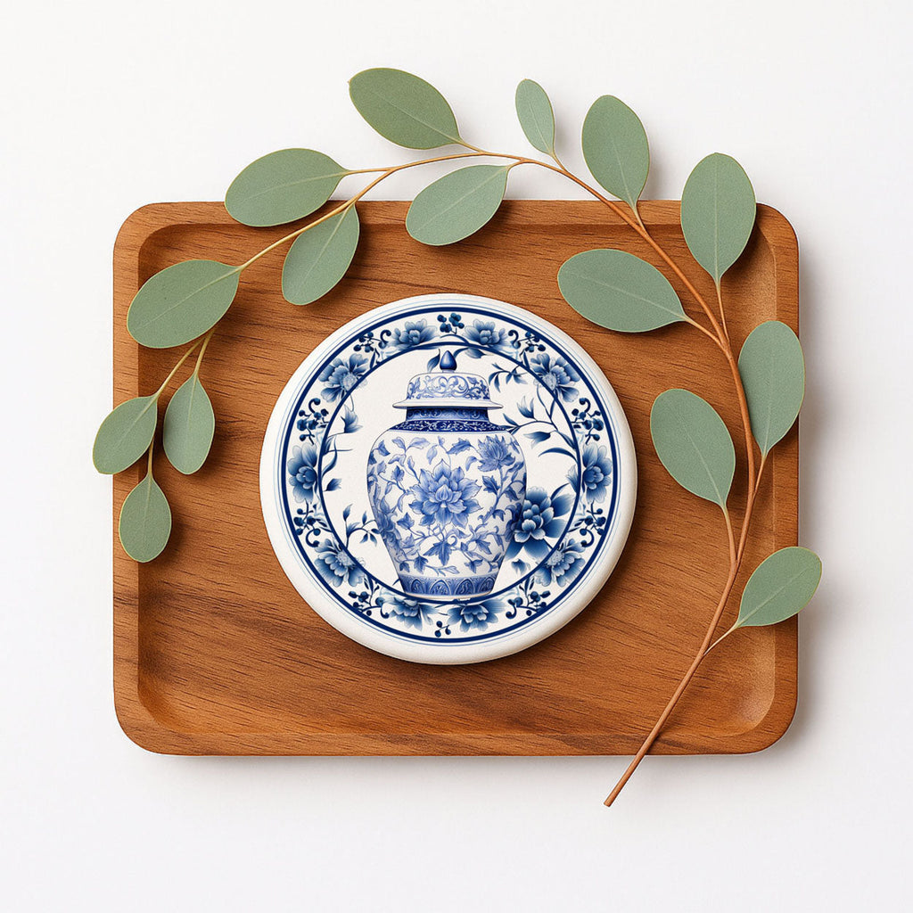Blue & White Chinoiserie Ceramic Coasters – Classic Porcelain-Inspired Designs