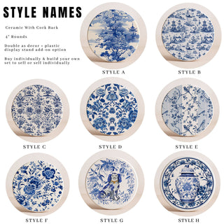 Blue & White Chinoiserie Ceramic Coasters – Classic Porcelain-Inspired Designs