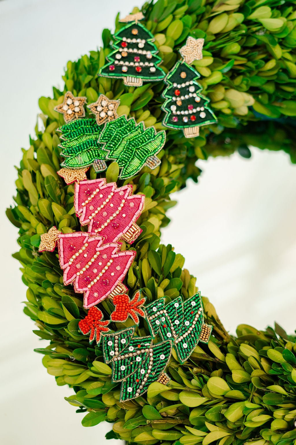 Christmas Tree Beaded Earring - Gold Star Top