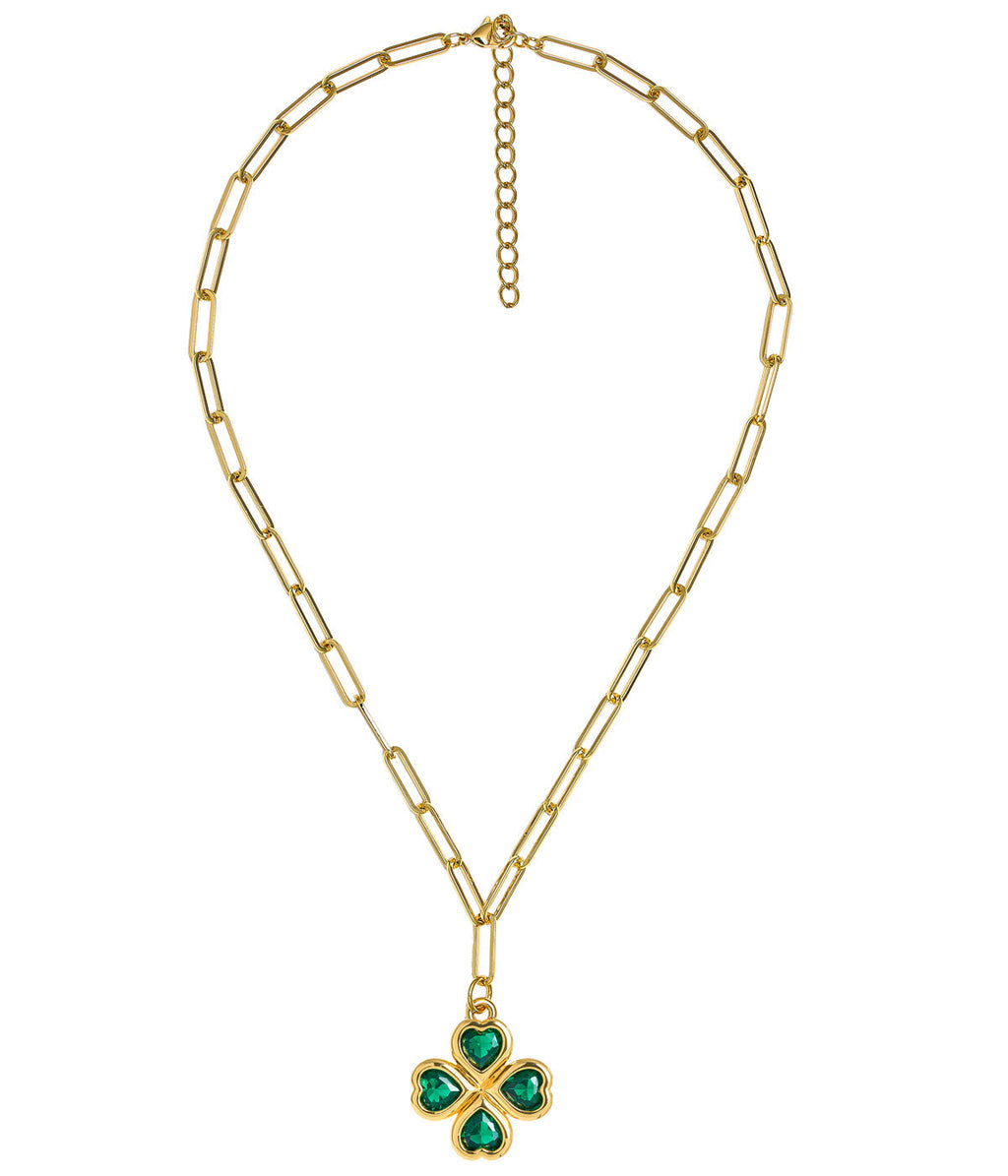 Jamie 18K Gold Plated Clover Paperclip Necklace