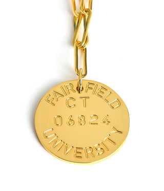 College Tag Charm Necklace - 18k Gold Plated Paper Clip Chain
