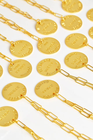College Tag Charm Necklace - 18k Gold Plated Paper Clip Chain