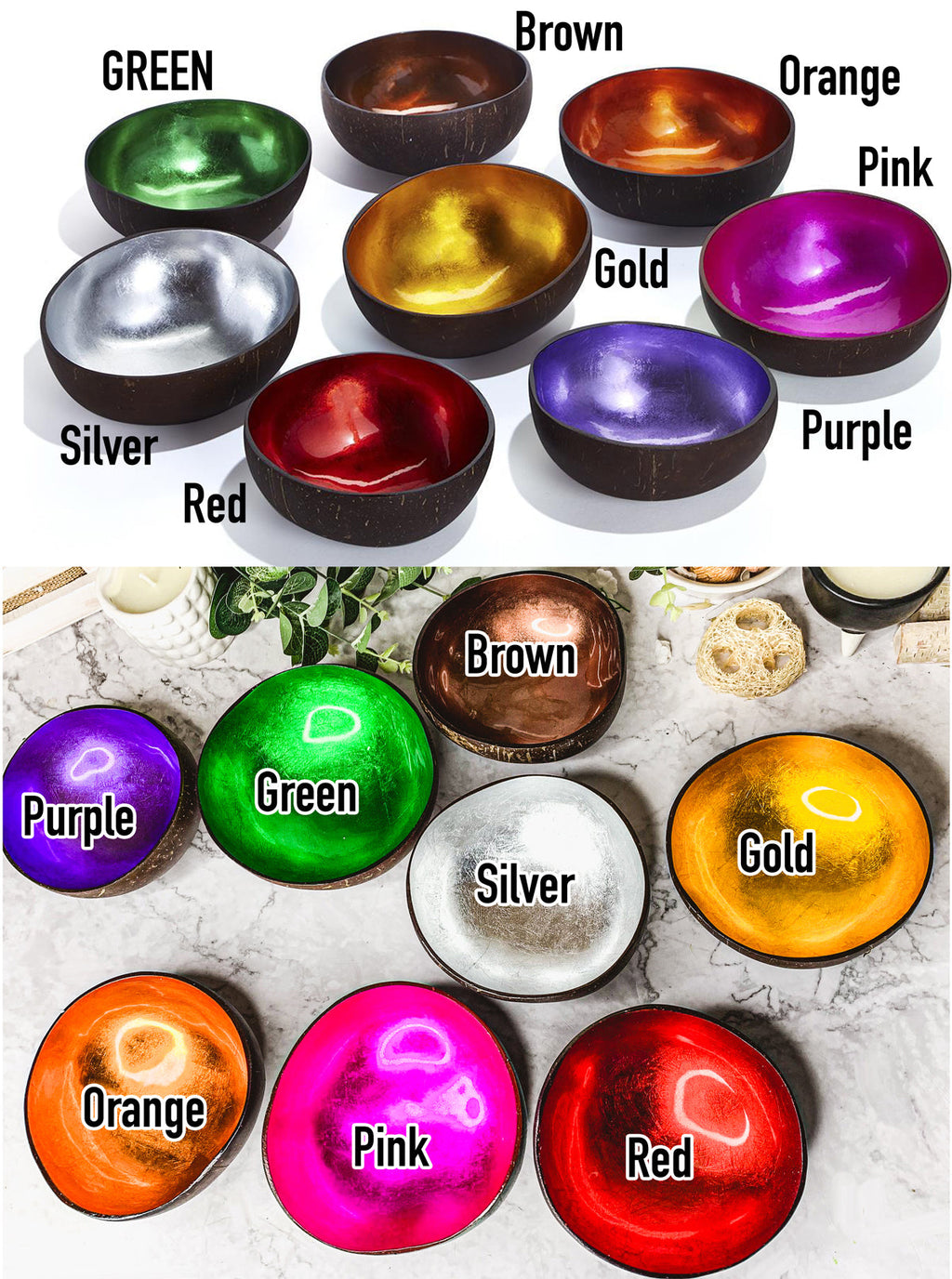 Coconut Rainbow Bowls – Gold Leaf Lacquered Coconut Shell Decorative Bowls