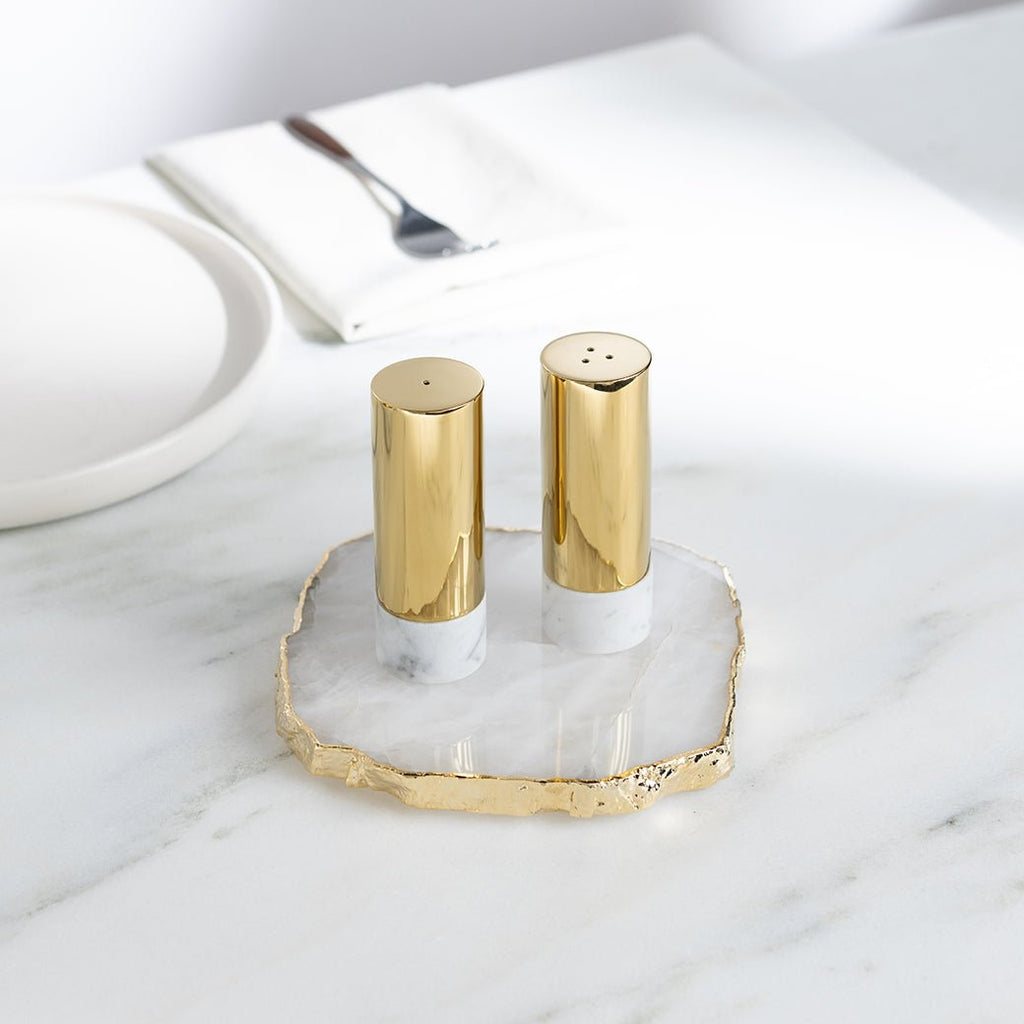 Coluna Dual Marble and Gold Salt & Pepper Shaker - Anara Lifestyle