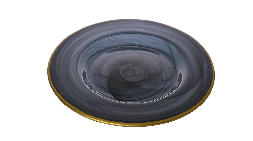 Black Alabaster Dinner Plates with Gold Scalloped Accents – Set of 4