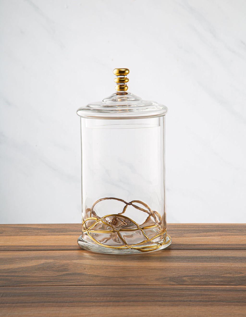Elegant Glass Storage Jar with 14K Gold Swirl Design – Large
