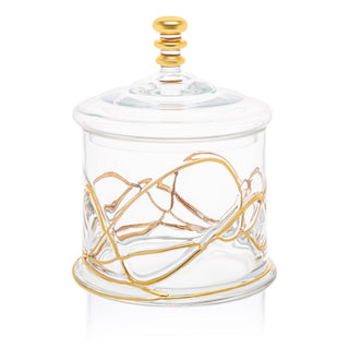 Elegant Glass Storage Jar with 14K Gold Swirl Design-Small