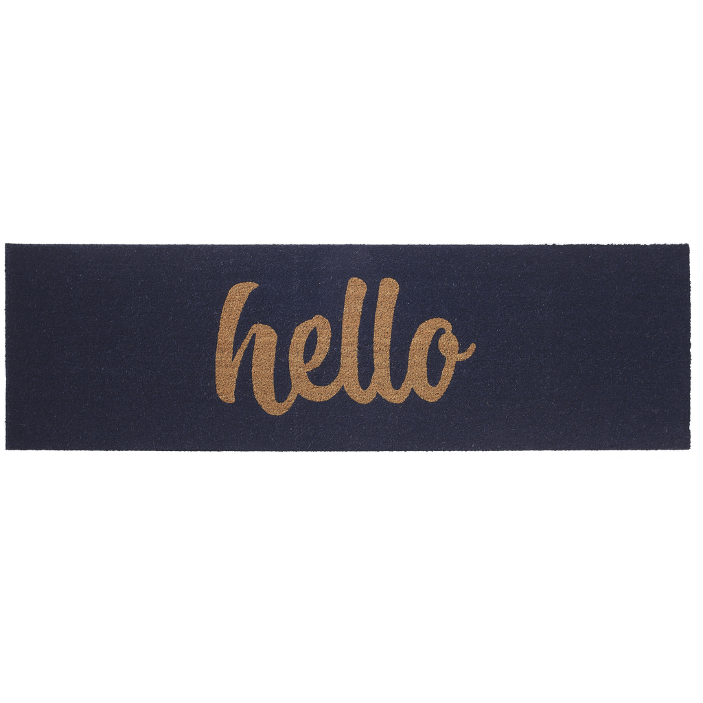 Cursive Hello Dark Blue Natural Coir Doormat
