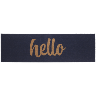 Cursive Hello Dark Blue Natural Coir Doormat