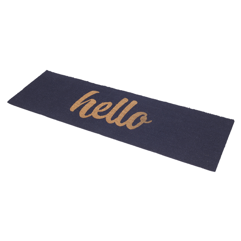 Cursive Hello Dark Blue Natural Coir Doormat