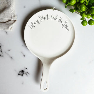 Lick the Spoon Cursive Spoon Rest with Wooden Spoon – Funny Porcelain Kitchen Gift
