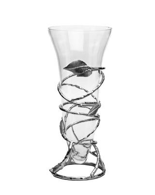 Elegant Glass Vase with Sculptural Silver Leaf Base