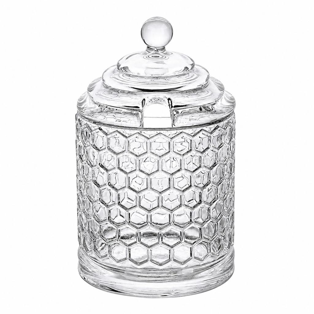 Vintage Honeycomb Glass Storage Jar with Lid
