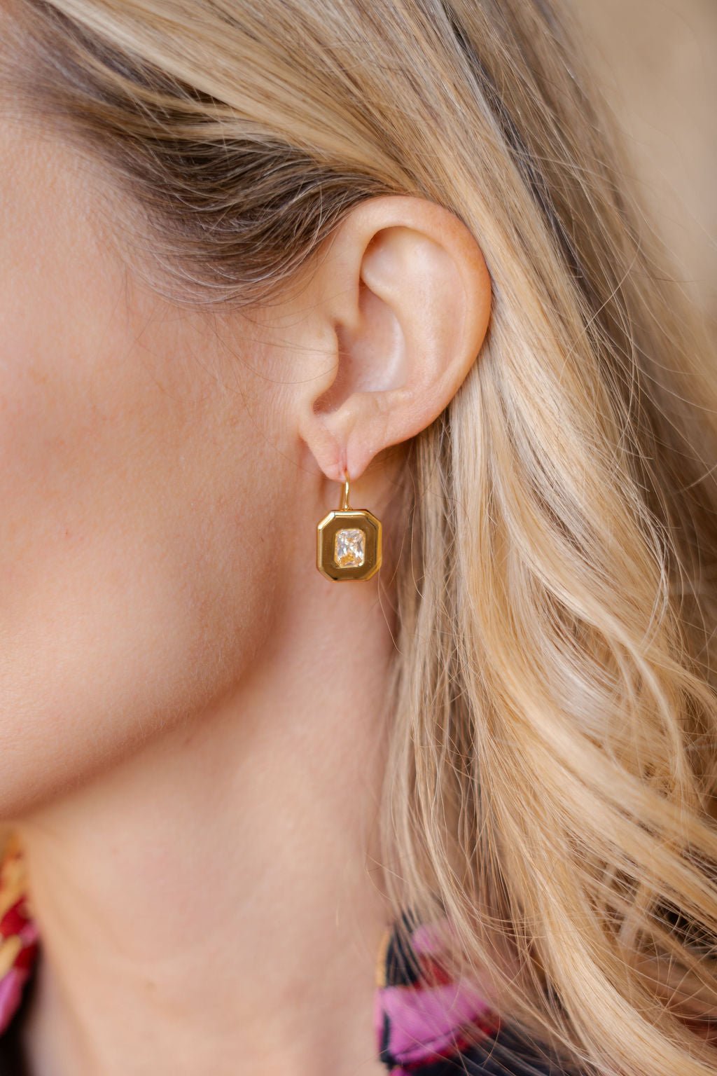 Darby 18K Gold Plated Hook Back Bezel Earrings