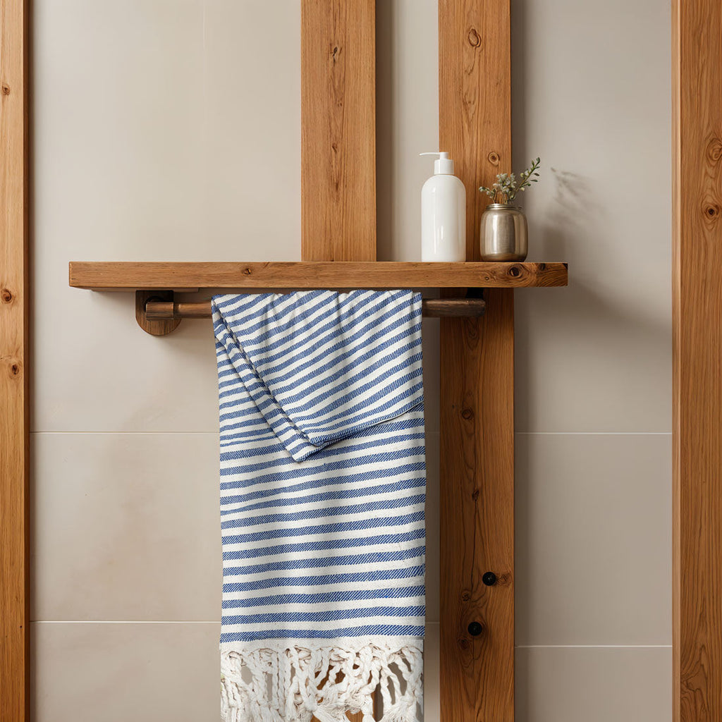 Nautical Turkish Cotton Towel – Blue or Grey Striped Peshtemal (40