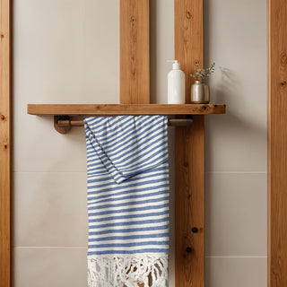 Nautical Turkish Cotton Towel – Blue or Grey Striped Peshtemal (40