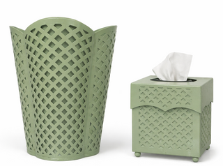Dark Celadon Lattice Wastepaper Basket & Tissue (3 Options) | Classic Bath Décor
