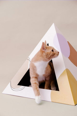 Abstract Cardboard Cat Pyramid | Artistic Eco-Friendly Cat Hideaway