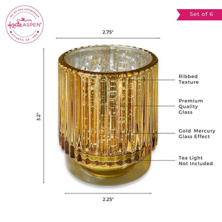 Ribbed Gold Glass Votive Candle Holder (Set of 6)