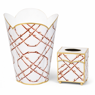 Tan Bamboo Wastepaper Basket & Tissue Set | Natural Bathroom Décor