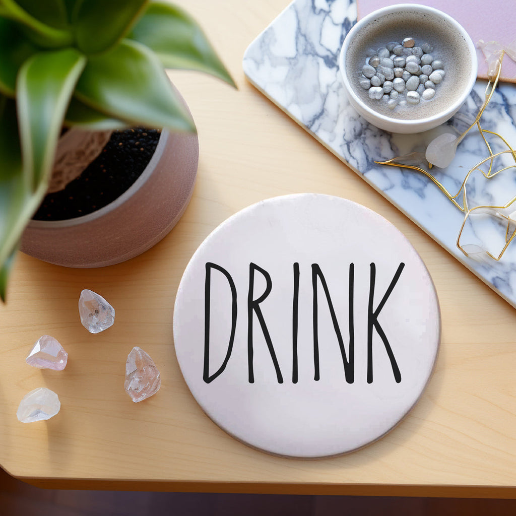 One Word Ceramic Coasters – Minimalist Bar & Coffee Table Collection (4