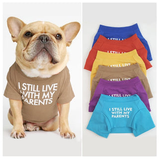 “I Still Live With My Parents” Pet T-Shirt – Soft Cotton Dog & Cat Tee
