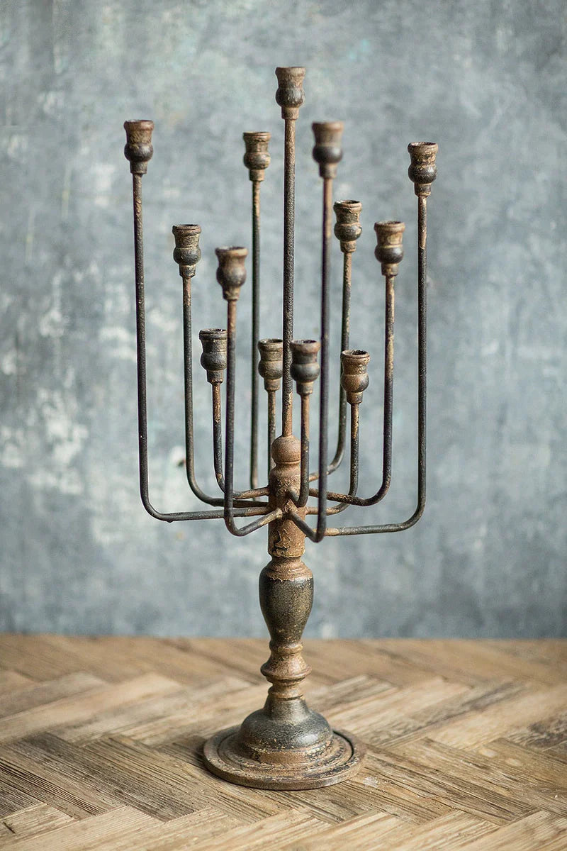 Antique-Style Aged Iron Multi-Arm Candelabra