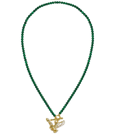Eagles Green Malachite Beaded Necklace - 18k Gold Plated