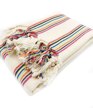 Rainbow Cotton Throw Blanket – Handwoven Lightweight Multi-Purpose Blanket