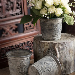 Zinc-Finish Metal Fleur-de-Lis Flowerpot