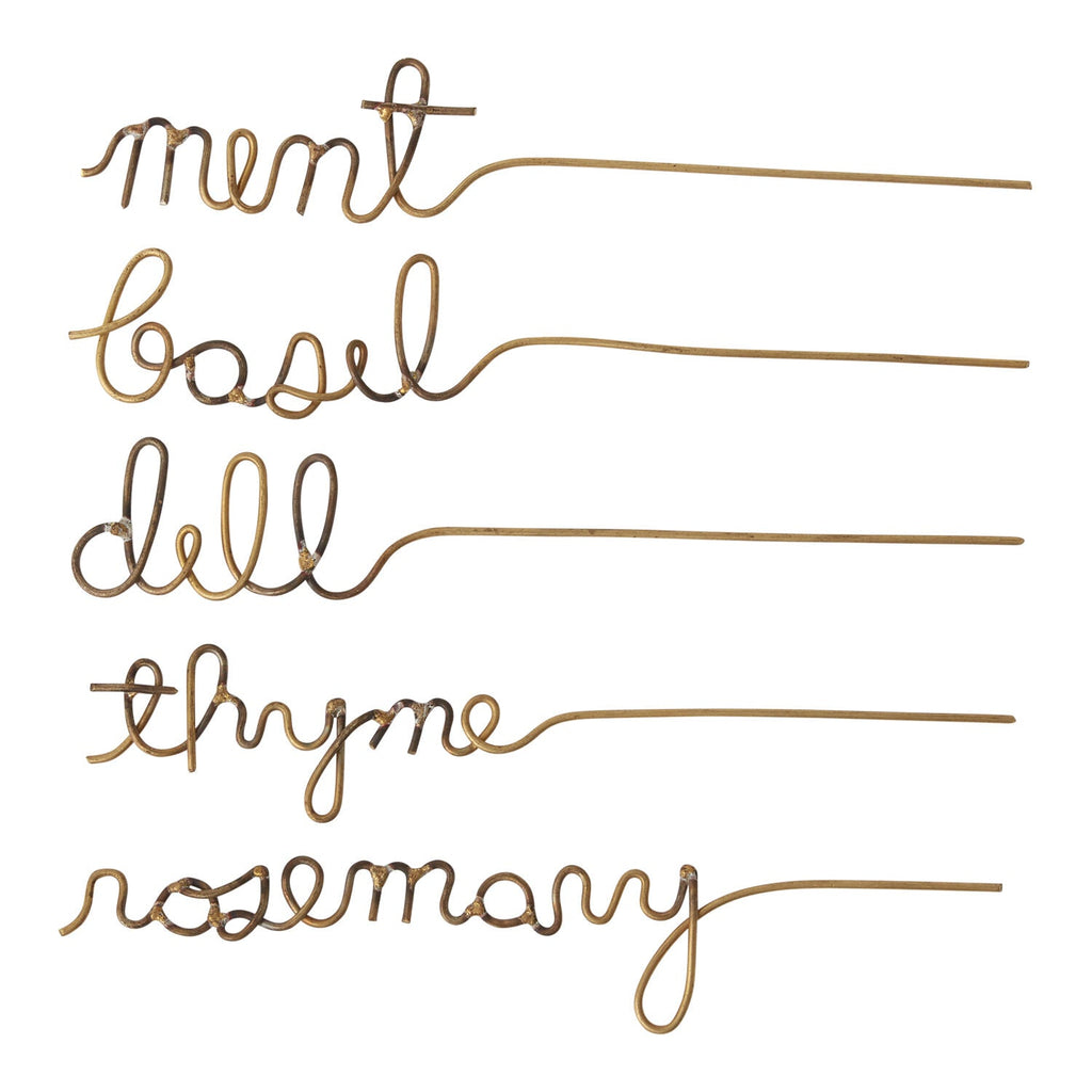 Elegant Gold Wire Herb Markers – Set of 5 (Mint, Rosemary, Basil, Dill & Thyme) - Anara Lifestyle