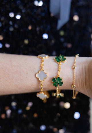 The Catherine Bracelet - Emerald Clover Stone adjustable Bracelet - 18k Gold Plated-Darby Clark Collection