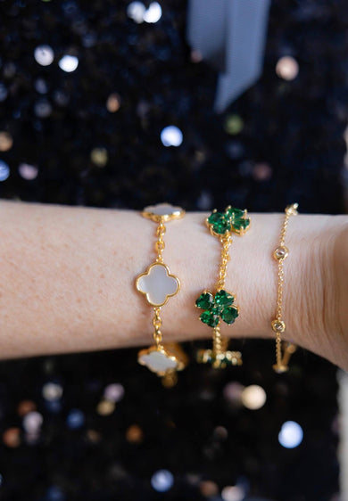 The Catherine Bracelet - Emerald Clover Stone adjustable Bracelet - 18k Gold Plated-Darby Clark Collection