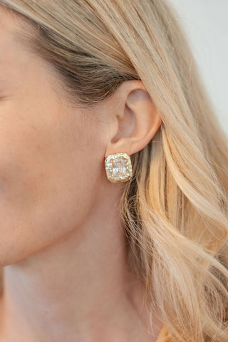 Emilia 18K Gold Plated Rectangle Bezel Earrings