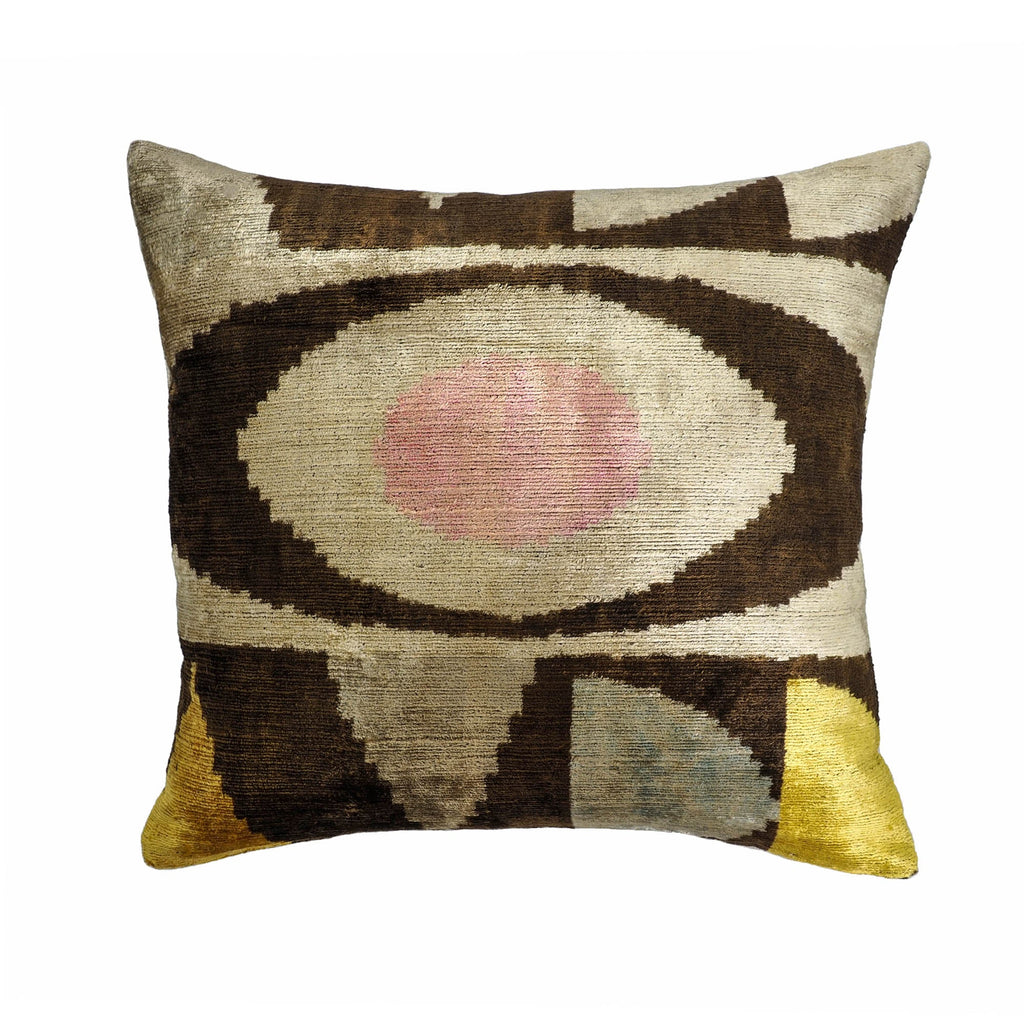 Eye of Ra 2 Silk Velvet Ikat Pillow Cover, 20 x 20