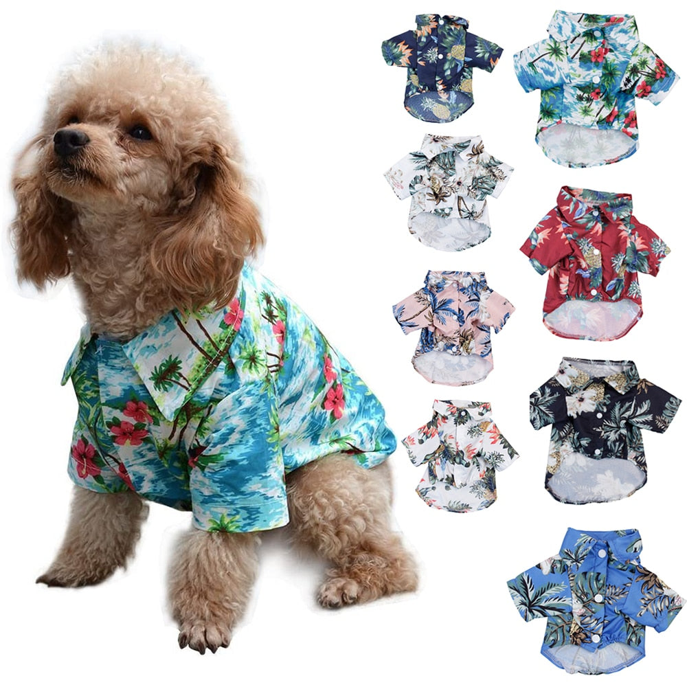 Hawaiian Pet Dog Summer Shirt – Coconut Tree & Pineapple Print