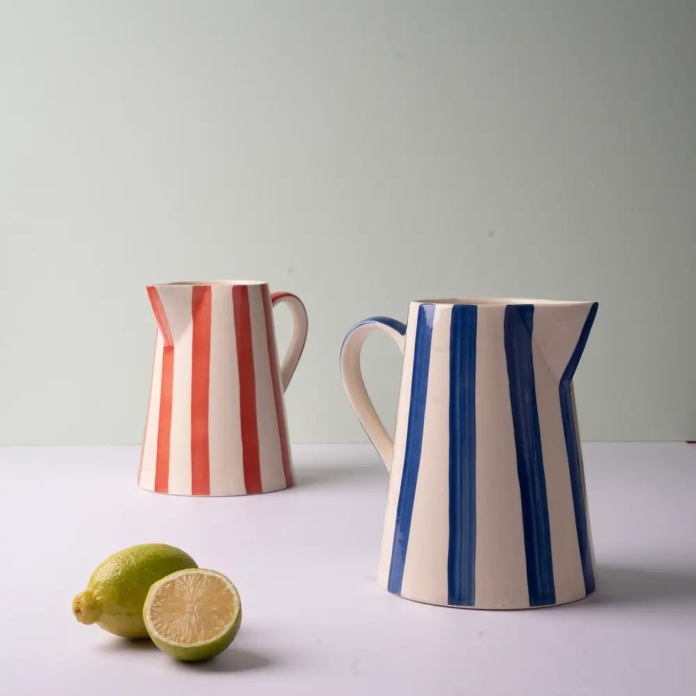Ceramic Stripe Pitcher Red