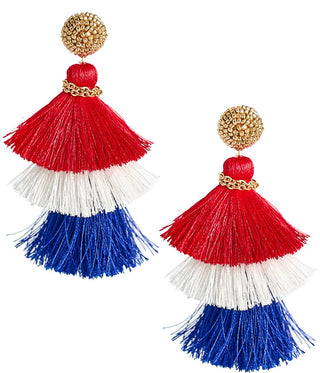 Red, White & Blue Fabric Tassel Earrings
