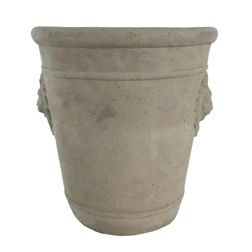 Cast Cement Lion Head Planter with Double-Sided Design