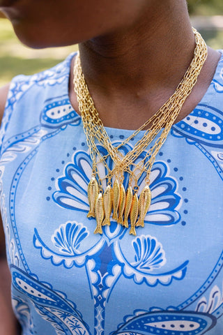 Fish Beach Town Charm Necklace – 18K Gold Plated