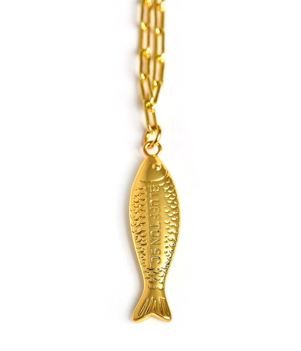 Fish Beach Town Charm Necklace – 18K Gold Plated