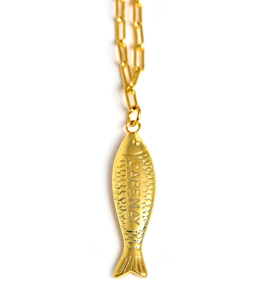 Fish Beach Town Charm Necklace – 18K Gold Plated