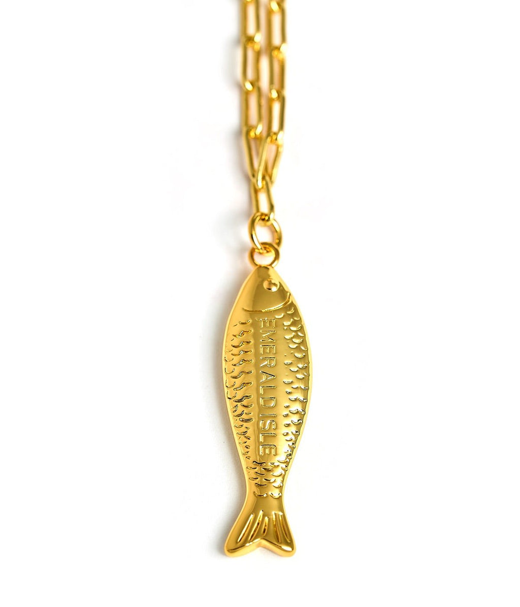 Fish Beach Town Charm Necklace – 18K Gold Plated