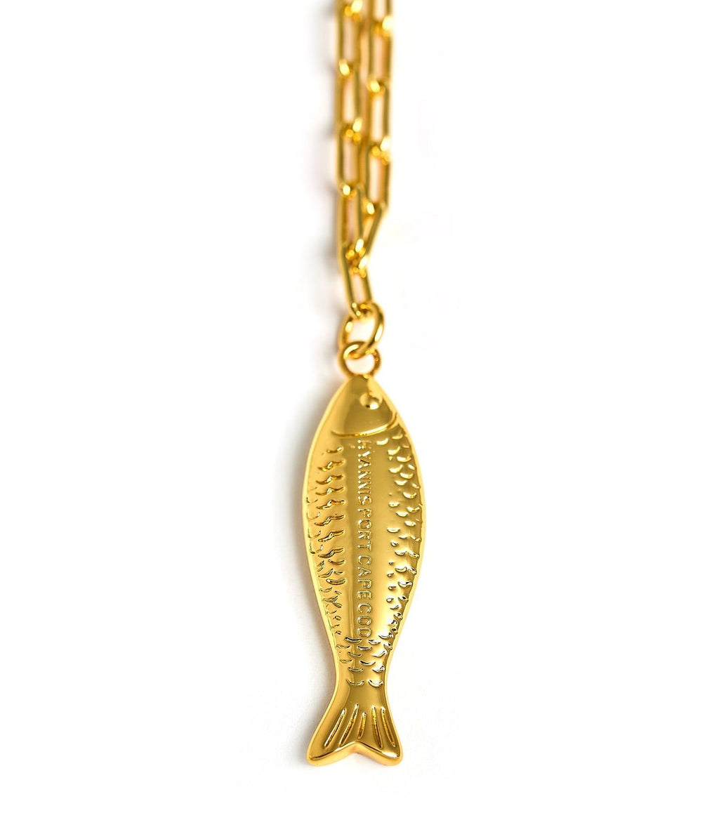 Fish Beach Town Charm Necklace – 18K Gold Plated