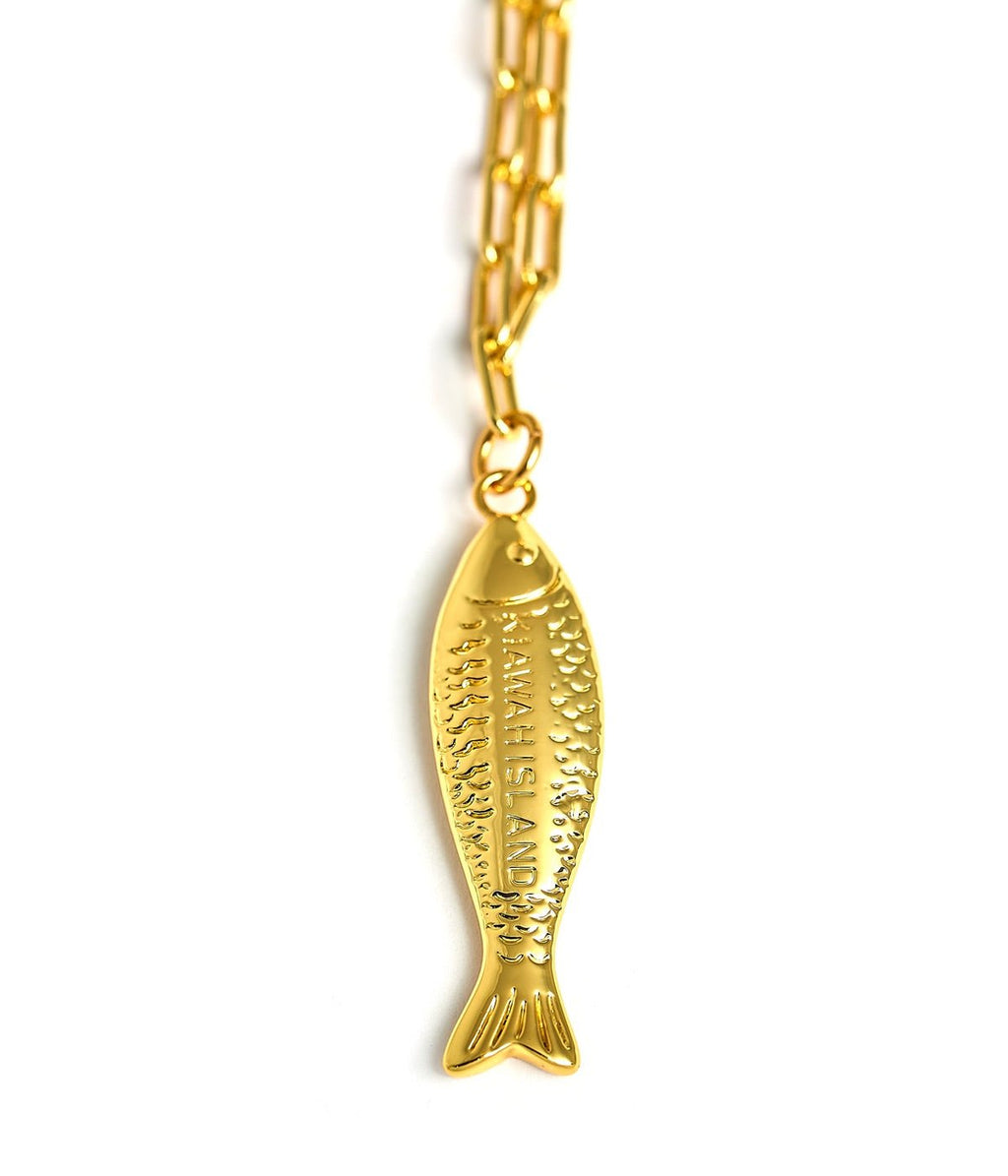Fish Beach Town Charm Necklace – 18K Gold Plated